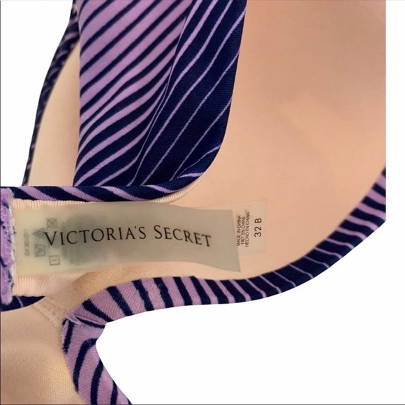 Victoria's Secret Push-Up Bikini Top Striped Halter Purple Blue Size 32 B - Picture 3 of 5